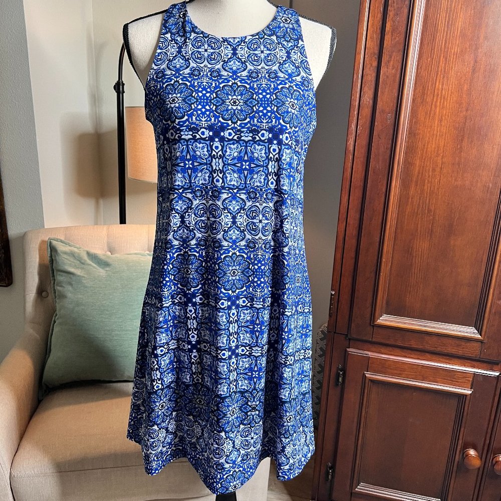 Cupio Halter Criss Cross Back A-Line Floral Dress